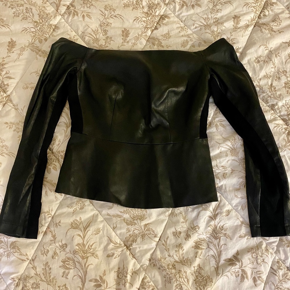 BCBGMaxAzria off-shoulder leather top